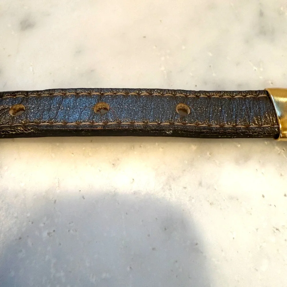Vintage Morris Moskowitz Leather Belt‎ Small Metallic Inlay 90s Y2K Made Korea